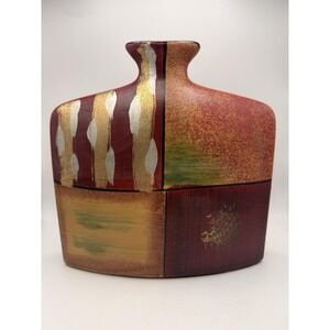 Hand Painted Decorative Ceramic Vase Modern Abstract Red Gold Green Art Pottery
